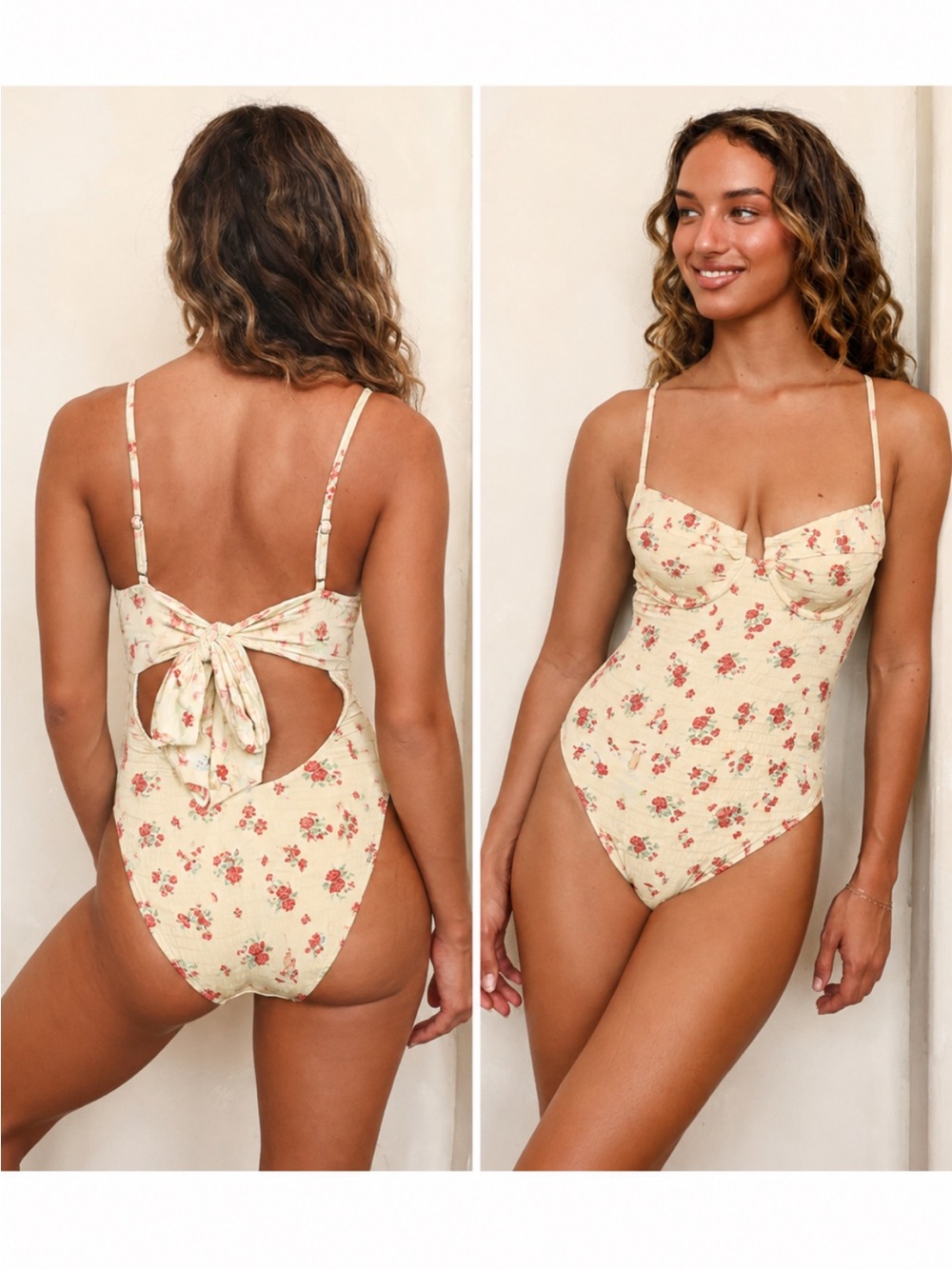 Dippin' Daisy's Cream One-Piece Bodysuit with Red Floral Print